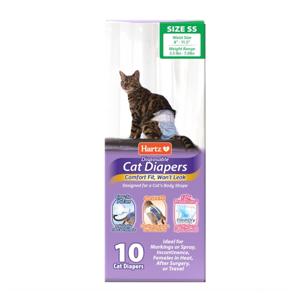 New Hartz Disposable Cat Diapers - Fits Cats 3.5 - 7.5 Pounds ● 10 Count ●